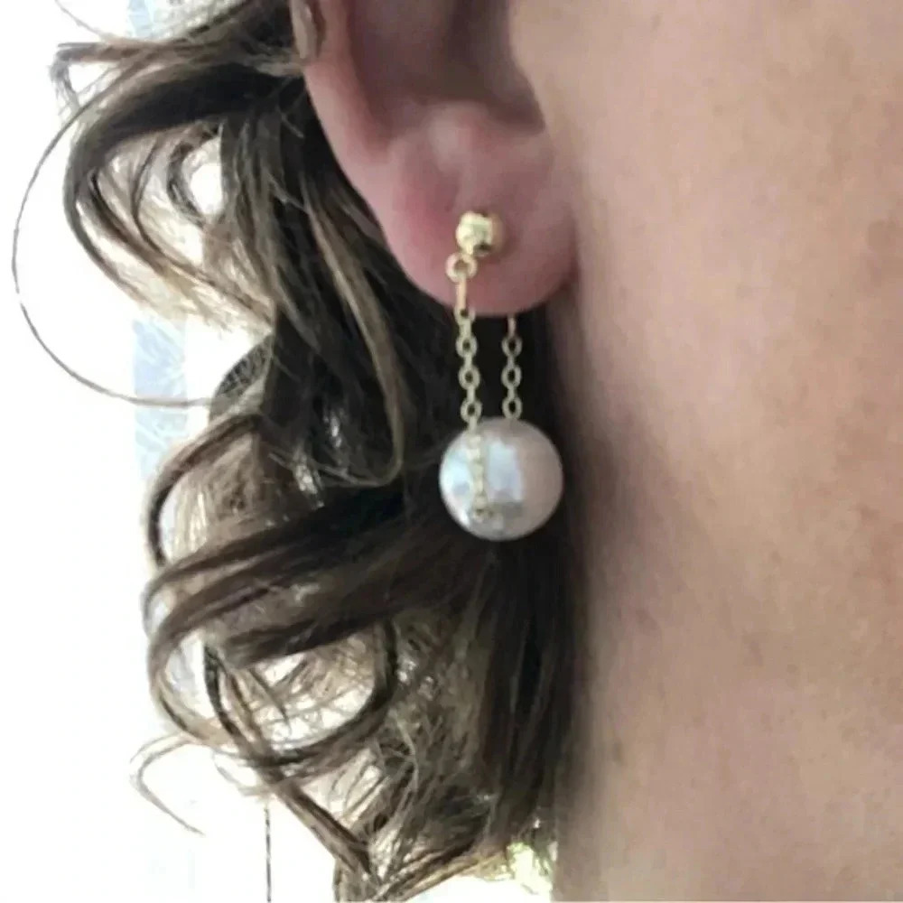 Pretty 11mm Pearl On A Chain Drop Stud Earrings Nwt 20$